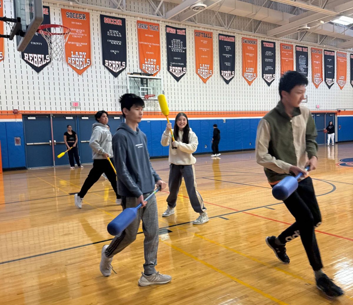 Passion for Polo—Students in “team” physical education classes prepare to play in the Pillow Polo Class Championship. As the unit continues, coaches will articulate specific brackets and “seeds” for the competing teams until the final two remain. The winning team not only gets bragging rights but also receives a photo with the championship trophy. 