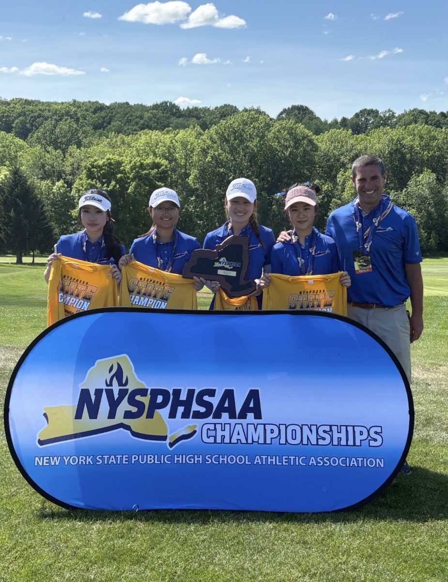 State Sensations—Four Great Neck players, Cherry Wang, Caylin Wong, Lia Huang, and Lele Liu, took the New York State gold medal, making them the highest-ranking golf team in recent Great Neck history. Led by Coach Matthew Corrigan, the girls traveled Upstate New York to compete against skilled teams such as Scarsdale and Victor High School.